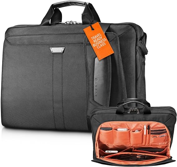EVERKI Lunar Large Laptop Briefcase for Men & Women, Black - 19 Liters | Durable Ballistic Nylon & Leather, Water-Repellent, Professional Work, Travel-Friendly and Gaming Laptop Bag for 18.4"