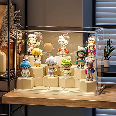 1 Pcs Clear Acrylic Display Case for Figures, Plastic Dustproof Showcase with Adjustable 24 Hexagonal Blocks, Large Box Suitable for Collectibles1pcs Small