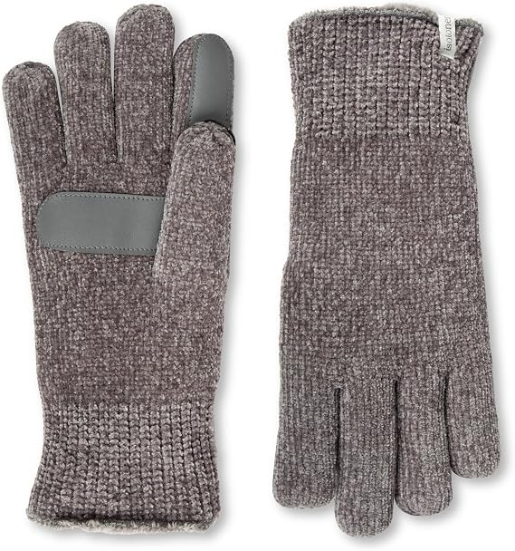 isotoner womens Warm Plush Lined Chenille Touchscreen Gloves - Solid and Snowflake Pattern