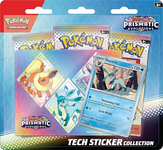 Pokemon TCG: Scarlet & VioletPrismatic Evolutions Tech Sticker Collection Glaceon (1 Foil Promo Card & 3 Booster Packs)