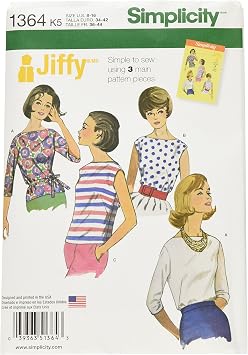 Simplicity Jiffy Pattern 1364 Misses' Vintage Blouses and Tie Belt, K5 (8-10-12-14-16)