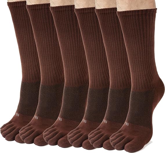 FUN TOES Men Crew Toe Socks Athletic Running - Proper Toe Alignment - Breathable Mesh Top - Value 6 Pairs Pack size 6-12