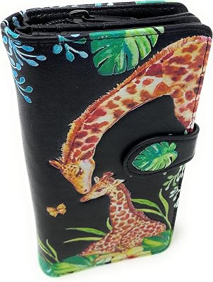 Shag Wear Giraffe Large Womens Wallet, Vegan Faux Leather Bifold with Card Slots, Bill Compartments and Secure Snap Closure in Black 7
