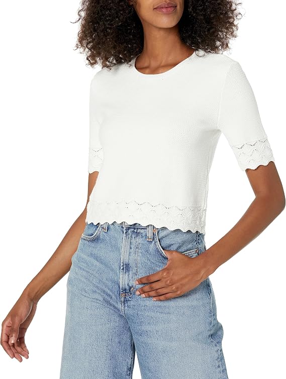 Club Monaco Women's Fancy Stitch Short Sleeve Tee