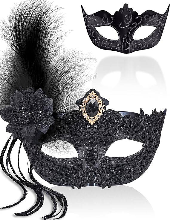 SIQUK Couple Masquerade Masks Set Venetian Party Mask Costume Mask