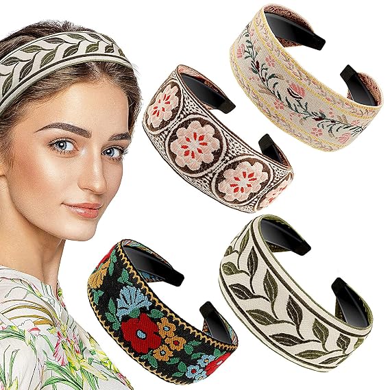 EBOOT 4 Pieces Boho Wide Headband for Women,Classic Pattern