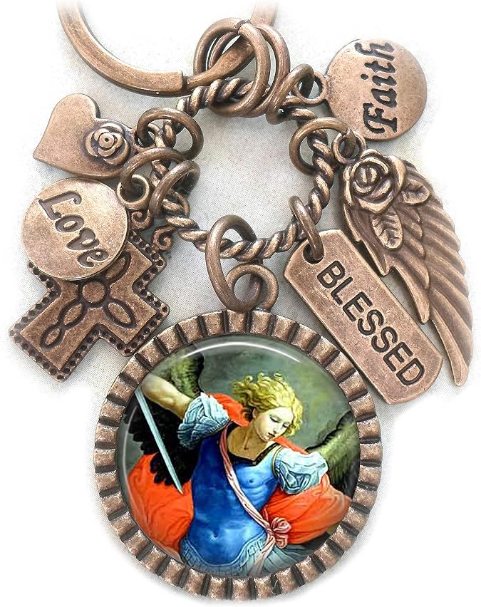 Saints and Angels Archangel Michael Keychain, Purse Clip or Necklace. The Protector. Feel Safe Knowing He is with You, Great Gift for Husbands, Brothers and Sons, Unisex Gift, Blessed, Faith and Love.