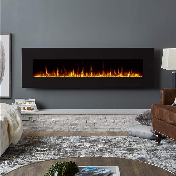 Real Flame Corretto Wall-Mount Electric Fireplace, Remote Control, 72-inch, Black - LED Fireplace