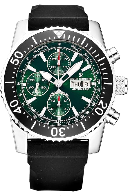 Revue Thommen Men's 17030.6522 'Air Speed' Green Dial Rubber Strap Chronograph Automatic Watch