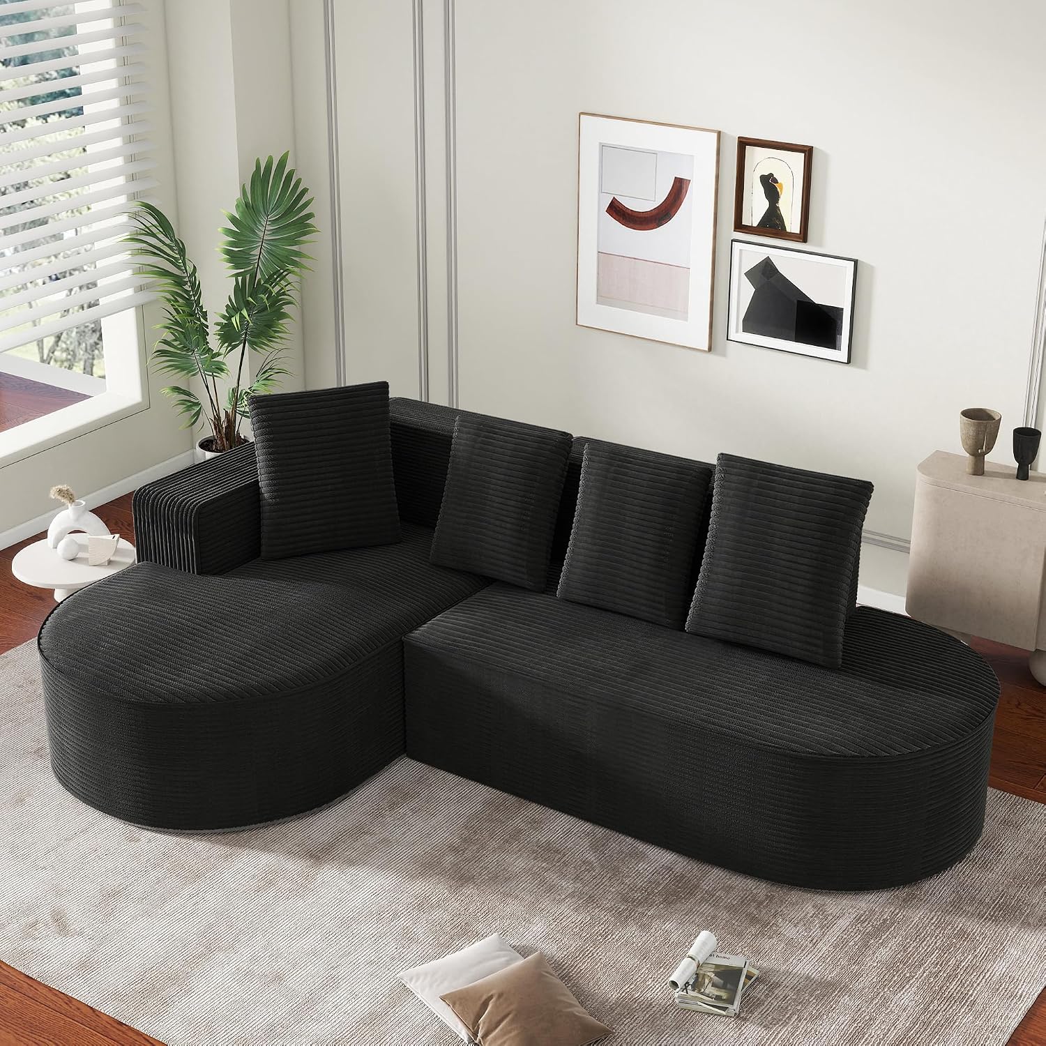 Modular Sectional Sofa with L-Shape Chaise, Cloud Sectional Modern Sleeper Couch with Deep Seat, Sponge Compression Sofas No Assembly Required Black