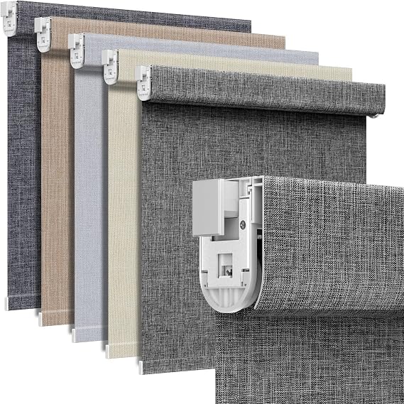 Grandekor No Drill No Tools Blackout Roller Shades - 34.5"x73" High-end Linen Fabric