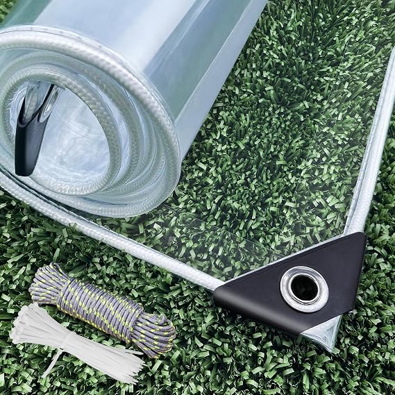 Dulepax Clear Tarp Heavy Duty with Grommets 6x20 FT Waterproof PVC Tarpaulin 14 Mil for Patio Enclosure, Greenhouse Cover, Porch Roof