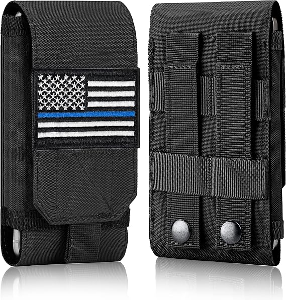 Tactical Molle Phone Case, Heavy Duty Loop Belt Holster Pouch with Flag Patch for iPhone 17 Pro Max/16 Pro Max/16 Plus/16 Pro/16/15 Pro Max/14 Pro Max/13 Pro Max, for Galaxy S24 Ultra