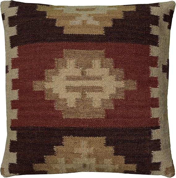 Rizzy Home | T05986 | Down Fill Decorative Pillow | 18"x18" Brown/Red/Neutral