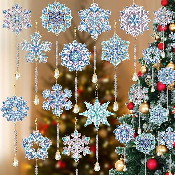 Poen 12 Pcs Winter Diamond Art Ornaments Christmas Snowflake,Groovy Style