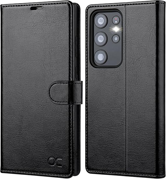 OCASE for Samsung Galaxy S23 Ultra Case, Premium PU Leather Wallet, Black | Card Holder, RFID Blocking, TPU Inner Shell, Shockproof Flip Phone Cover for Samsung S23 Ultra 5G 6.8 Inch