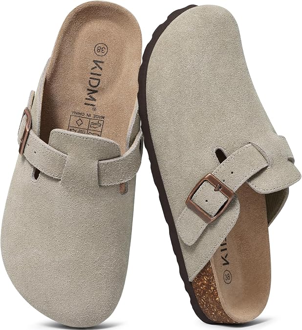 KIDMI Women's Suede Clogs Mules Cork Insoles Potato Shoes with Arch Support Deep Grey 39 (Size 7.5-8)