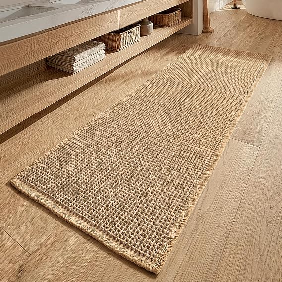 MIULEE Waffle Bathroom Runner Rugs Boho Long Bath Mat 2'x6'(24"x72") Brown
