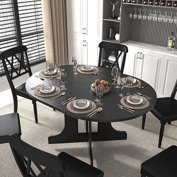 Round Expandable Dining Table,Wood Extendable Dining Room Table Extendable Table, Long Dining Table for Kitchen