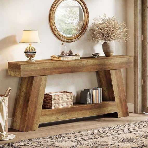 Tribesigns 70.9 Inch Long Console Tables, Farmhouse Entryway Table with Storage, 2-Tier Sofa Table Behind Couch for Entrance, Hallway, Living Room (Rustic Brown)