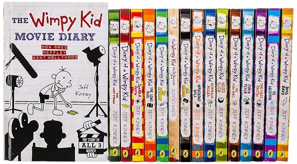 Diary of a Wimpy Kid 16 Books Collection Set by Jeff Kinney (The Meltdown & Wrecking Ball & Movie Diary [Hardcover])