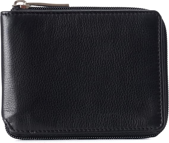 Alpine Swiss Logan Mens Bifold Wallet All-Around Zipper Closure RFID Safe