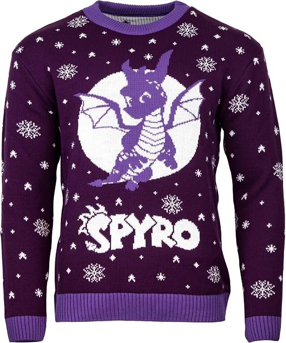 Numskull Unisex Official Spyro The Dragon Gliding Knitted Christmas Sweater for Men or Women - Ugly Novelty Jumper Gift