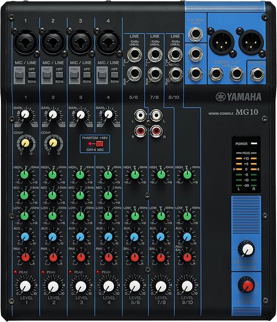 Yamaha MG10 10-Input Stereo Mixer, XLR Connectivity, Black