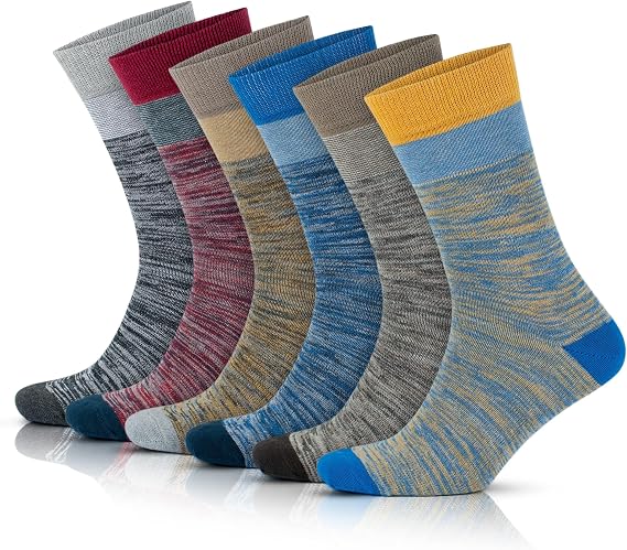 GoWith Cotton Crew Dress Socks for Men, Breathable, with Gift Box, 6 Pairs