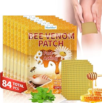 84pcs Bee Venom Knee Heat Patches, Extract Adhesive Heating Relief Patches for Back, Neck, Shoulder,7pack