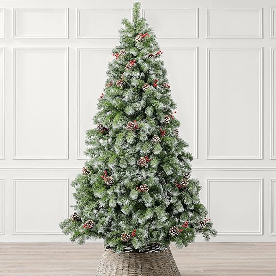 CHRISTOW Woodland Spruce Flocked Christmas Tree, Pinecones & Berries, 7ft