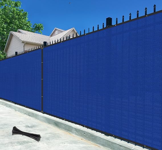 Bynbbur 6' x 20' Blue Privacy Fence Screen Net Fencing 90% Privacy Blockage Windscreen Mesh Shade Cover with Copper Grommet for Patio Backyard Garden Swimming Pool, Zip Ties Included