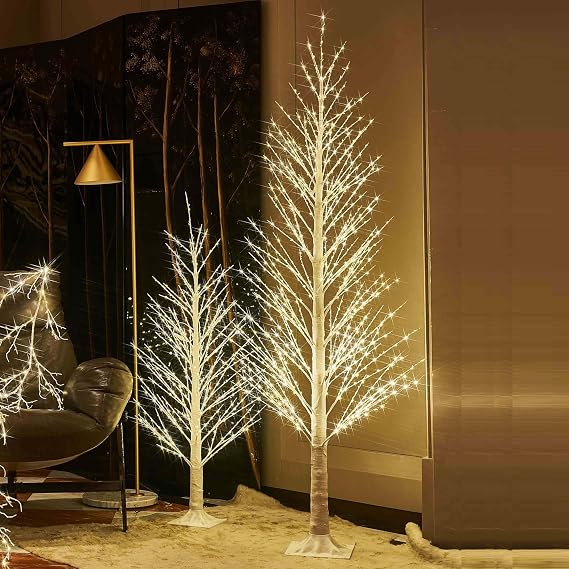Hairui Lighted White Alpine Tree with 450L 810L Warm White Fairy Lights 4FT 6FT, Twig Tree with Lights for Indoor Outdoor Home Christmas Winter Holidays Party Decoration