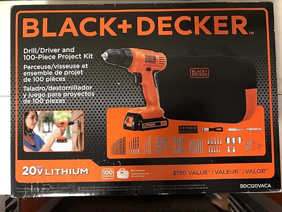Black and Decker 20V Max Drill Driver and 100-Piece Project Kit - Includes Bag - BDC120VACA