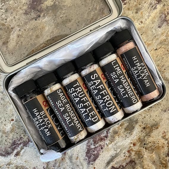 Essential Salt Gift Set - Truffle Salt, Black Hawaiian, Pink Himalayan, Saffron, Sage Rosemary and Lime Habanero