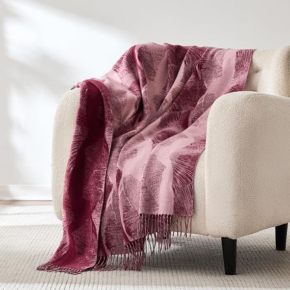 Lush Decor x Chuks Collins Gilded Spore Throw Blanket Single 60" W x 70" L Rose - Cozy Wool Blanket - Pink Throw - Super Soft Blanket for Bed, Couch, or Chair