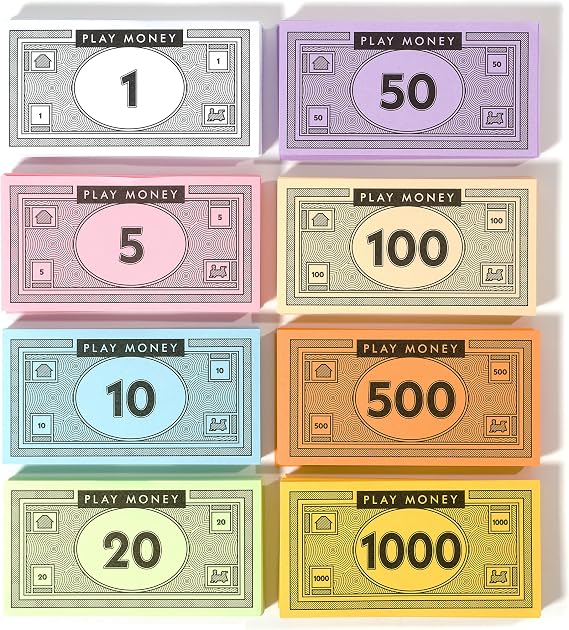 520-Piece Play Money for Board Games, 8 Denominations, Pretend Play Cashier