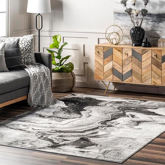 nuLOOM Remona Grey Abstract Power Loomed Area Rug, 7' x 9'
