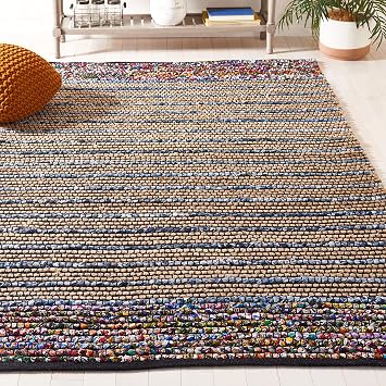 SAFAVIEH Cape Cod Collection Area Rug - 9' x 12', Natural & Blue, Handmade Boho Jute & Cotton, Ideal for High Traffic Areas in Living Room, Bedroom (CAP369A)