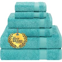 Cotton Paradise 6 Piece Towel Set, 100% Turkish Cotton Soft Absorbent Towels for Bathroom, 2 Bath Towels 2 Hand Towels 2 Washcloths, Turquoise Blue Towel Set